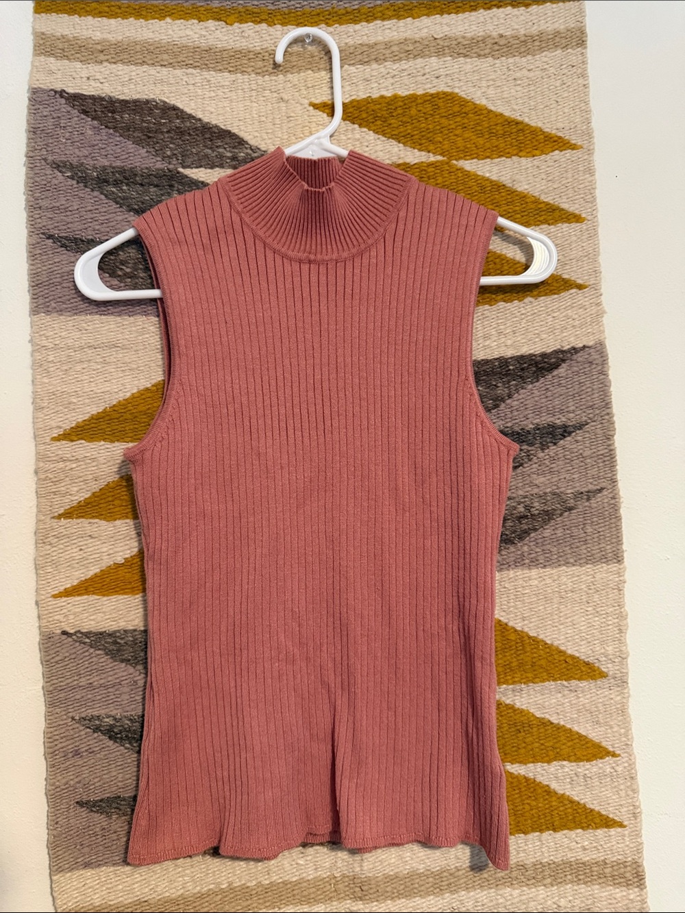 Ribbed Mock Neck Sleeveless Tank in Dusty Rose